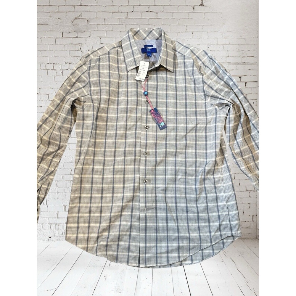 Egara Dress Shirt Men's Plaid Lg Button Down Flip Cuff Non Iron Msrp$ 89- New
